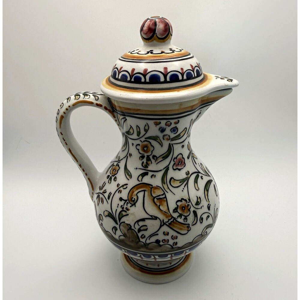 Vintage Hand-Painted Ceramica Conimbriga Lidded Pitcher Ewer Portugal XVII Style